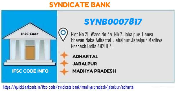 Syndicate Bank Adhartal SYNB0007817 IFSC Code