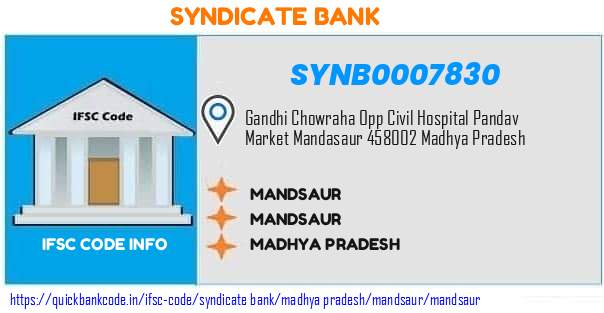 Syndicate Bank Mandsaur SYNB0007830 IFSC Code