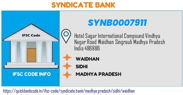 Syndicate Bank Waidhan SYNB0007911 IFSC Code