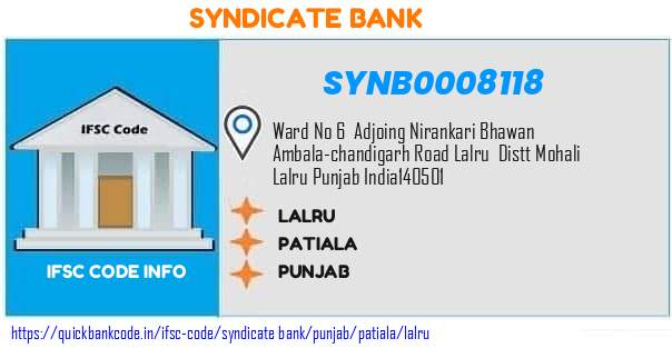 Syndicate Bank Lalru SYNB0008118 IFSC Code