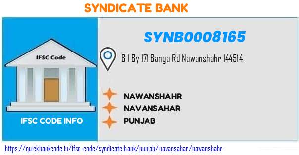 Syndicate Bank Nawanshahr SYNB0008165 IFSC Code