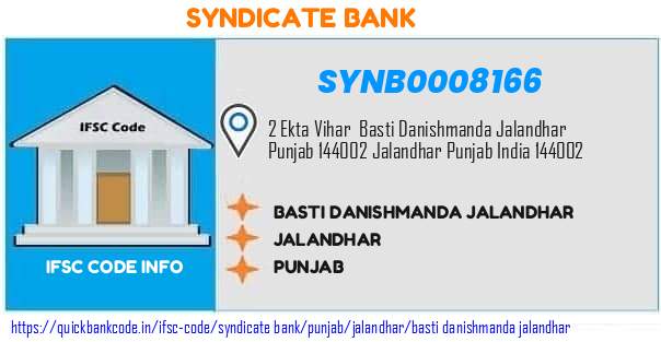Syndicate Bank Basti Danishmanda Jalandhar SYNB0008166 IFSC Code