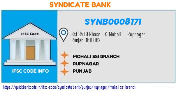 Syndicate Bank Mohali Ssi Branch SYNB0008171 IFSC Code