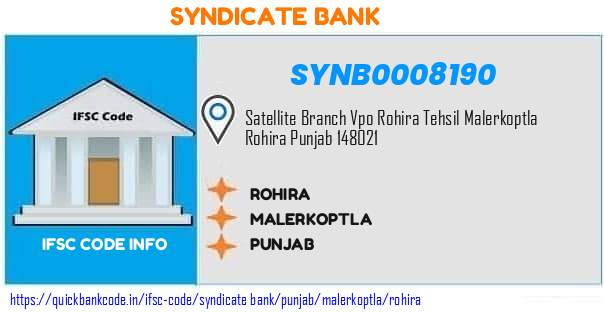 Syndicate Bank Rohira SYNB0008190 IFSC Code