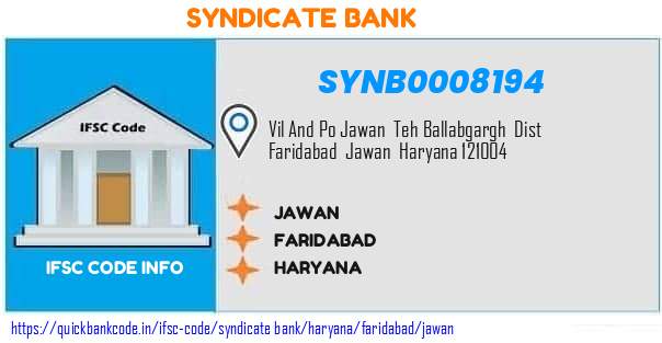 Syndicate Bank Jawan SYNB0008194 IFSC Code