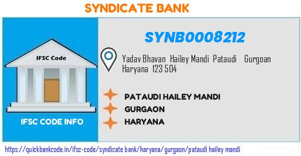 Syndicate Bank Pataudi Hailey Mandi SYNB0008212 IFSC Code