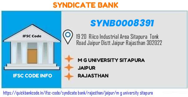 Syndicate Bank M G University Sitapura SYNB0008391 IFSC Code