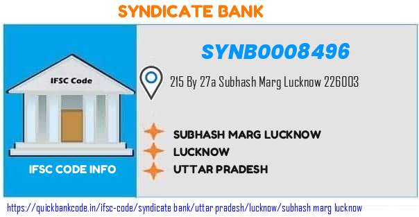 Syndicate Bank Subhash Marg Lucknow SYNB0008496 IFSC Code