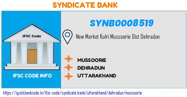 Syndicate Bank Mussoorie SYNB0008519 IFSC Code