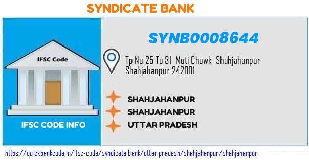 Syndicate Bank Shahjahanpur SYNB0008644 IFSC Code