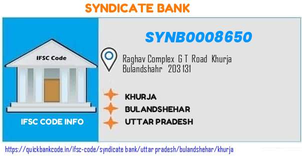Syndicate Bank Khurja SYNB0008650 IFSC Code