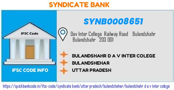 Syndicate Bank Bulandshahr D A V Inter Colege SYNB0008651 IFSC Code