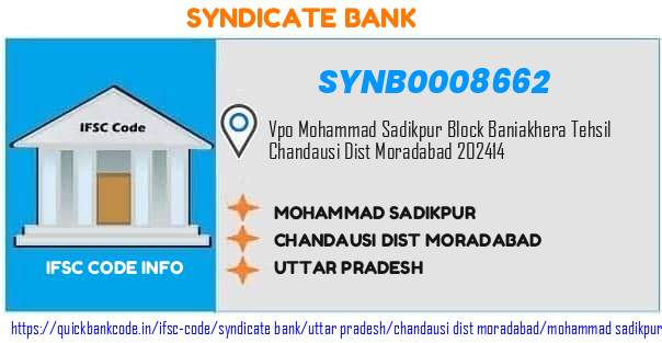 Syndicate Bank Mohammad Sadikpur SYNB0008662 IFSC Code