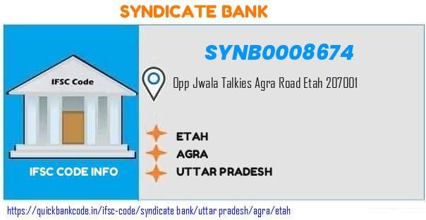 Syndicate Bank Etah SYNB0008674 IFSC Code