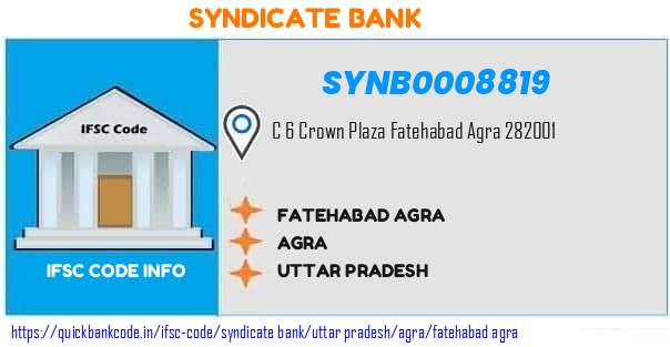 Syndicate Bank Fatehabad Agra SYNB0008819 IFSC Code
