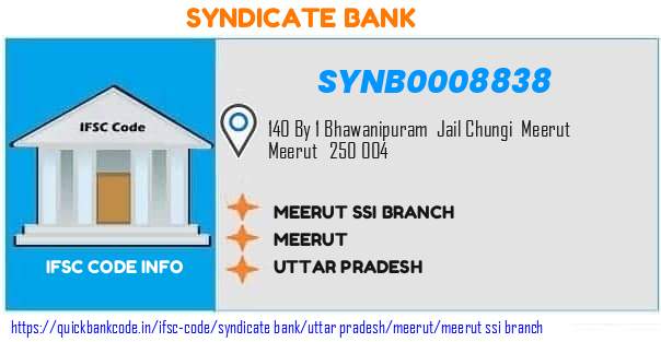 Syndicate Bank Meerut Ssi Branch SYNB0008838 IFSC Code