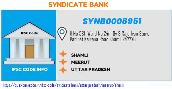 Syndicate Bank Shamli SYNB0008951 IFSC Code
