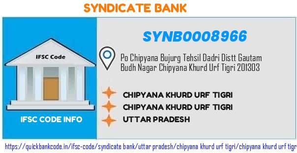 Syndicate Bank Chipyana Khurd Urf Tigri SYNB0008966 IFSC Code