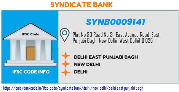 Syndicate Bank Delhi East Punjabi Bagh SYNB0009141 IFSC Code