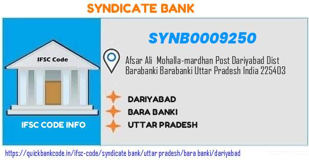 Syndicate Bank Dariyabad SYNB0009250 IFSC Code