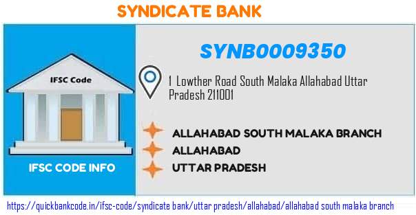 Syndicate Bank Allahabad South Malaka Branch SYNB0009350 IFSC Code