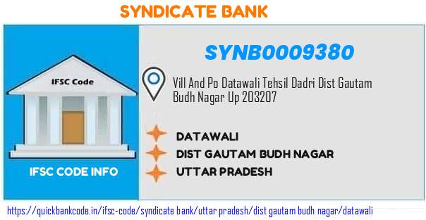 Syndicate Bank Datawali SYNB0009380 IFSC Code
