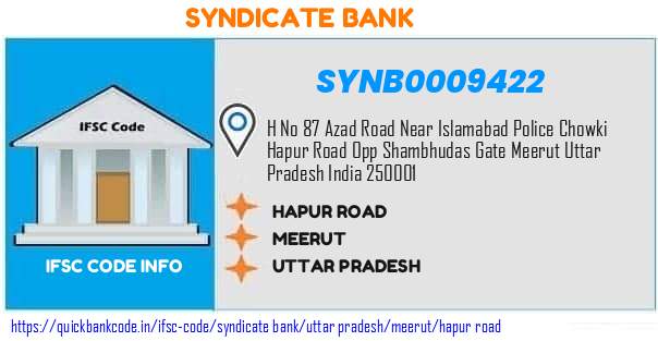 Syndicate Bank Hapur Road SYNB0009422 IFSC Code