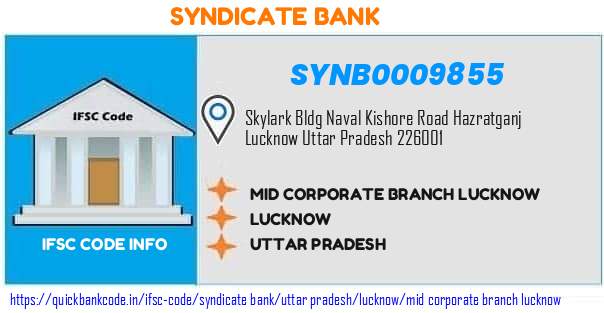 Syndicate Bank Mid Corporate Branch Lucknow SYNB0009855 IFSC Code