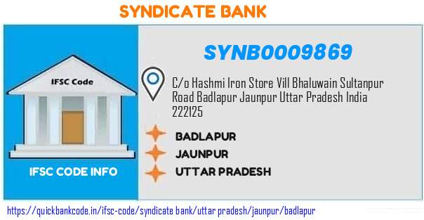 Syndicate Bank Badlapur SYNB0009869 IFSC Code