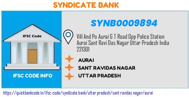 Syndicate Bank Aurai SYNB0009894 IFSC Code