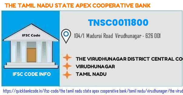 The Tamil Nadu State Apex Cooperative Bank The Virudhunagar District Central Cooperative Bank  TNSC0011800 IFSC Code