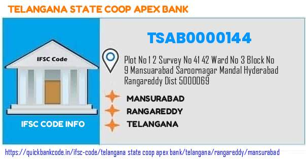 Telangana State Coop Apex Bank Mansurabad TSAB0000144 IFSC Code