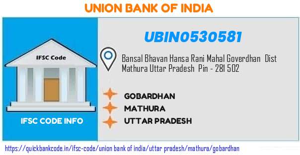 Union Bank of India Gobardhan UBIN0530581 IFSC Code