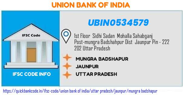 Union Bank of India Mungra Badshapur UBIN0534579 IFSC Code
