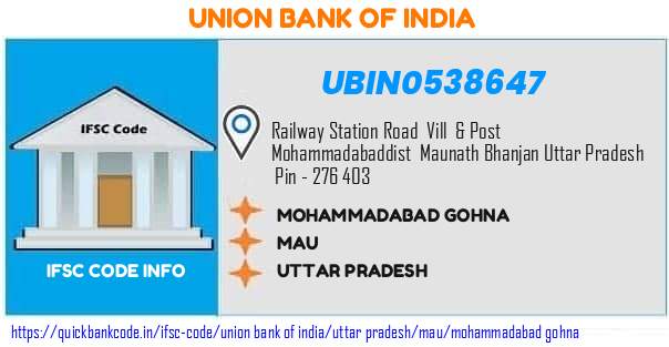 UBIN0538647 Union Bank of India. MOHAMMADABAD GOHNA