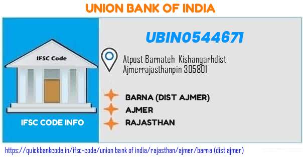Union Bank of India Barna dist Ajmer UBIN0544671 IFSC Code