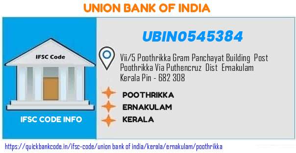 Union Bank of India Poothrikka UBIN0545384 IFSC Code