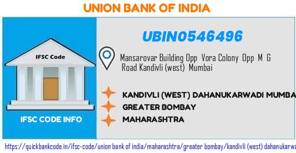 Union Bank of India Kandivli west Dahanukarwadi Mumbai UBIN0546496 IFSC Code