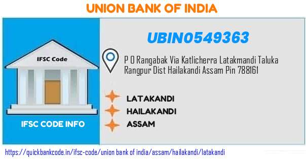 Union Bank of India Latakandi UBIN0549363 IFSC Code