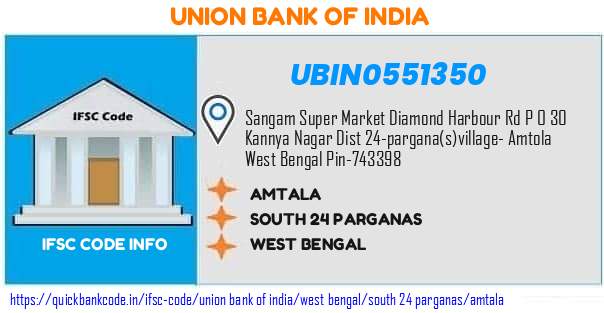 Union Bank of India Amtala UBIN0551350 IFSC Code