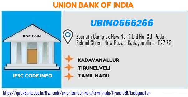 Union Bank of India Kadayanallur UBIN0555266 IFSC Code