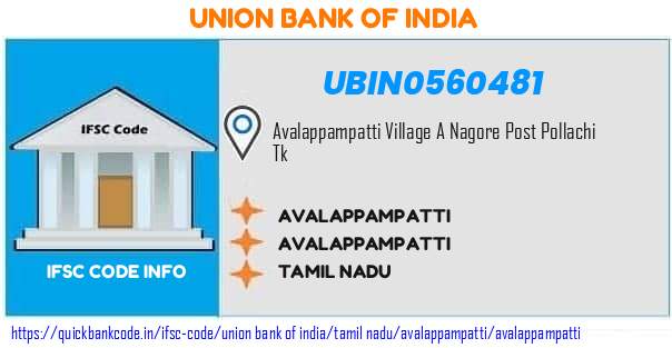 Union Bank of India Avalappampatti UBIN0560481 IFSC Code