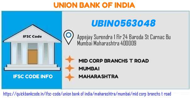 Union Bank of India Mid Corp Branchs T Road UBIN0563048 IFSC Code