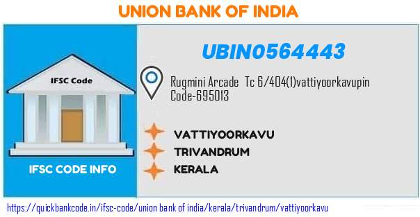 Union Bank of India Vattiyoorkavu UBIN0564443 IFSC Code