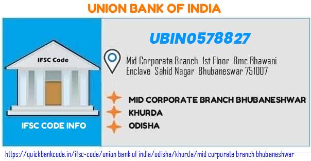 Union Bank of India Mid Corporate Branch Bhubaneshwar UBIN0578827 IFSC Code