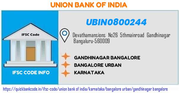 Union Bank of India Gandhinagar Bangalore UBIN0800244 IFSC Code