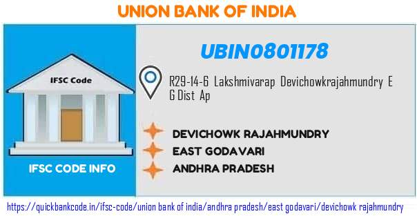 Union Bank of India Devichowk Rajahmundry UBIN0801178 IFSC Code