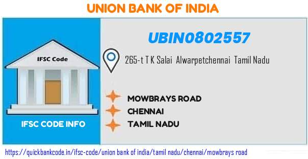 Union Bank of India Mowbrays Road UBIN0802557 IFSC Code
