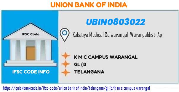 Union Bank of India K M C Campus Warangal UBIN0803022 IFSC Code