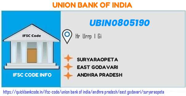 Union Bank of India Suryaraopeta UBIN0805190 IFSC Code